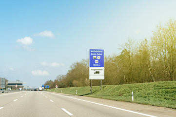 Autobahnhotel Baden-Baden or highway Church sign seen on the German Autobahn near the city of Baden in Germany