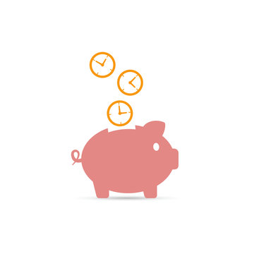 Time is money piggy bank icon, vector illustration.