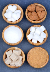 Fototapeta na wymiar Different of sugar in a bamboo bowls