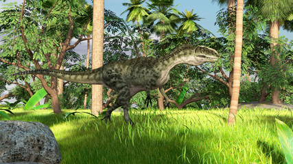 3d illustration of the walking monolophosaurus