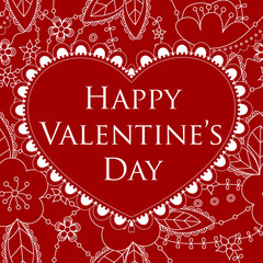 Happy valentine day card on floral pattern