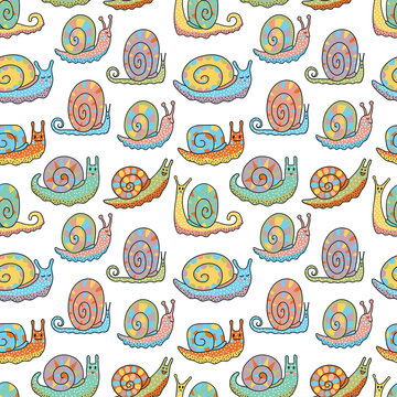 Fototapeta Fanny snails seamless pattern