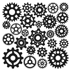 Black gear icons isolated vector illustration.