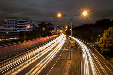 Street long exposure car trails