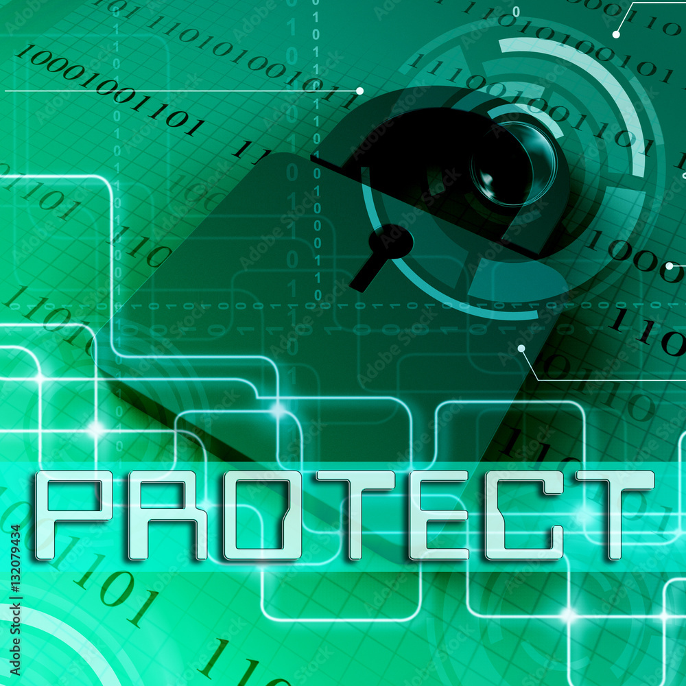 Poster protect padlock shows restricted secured 3d rendering