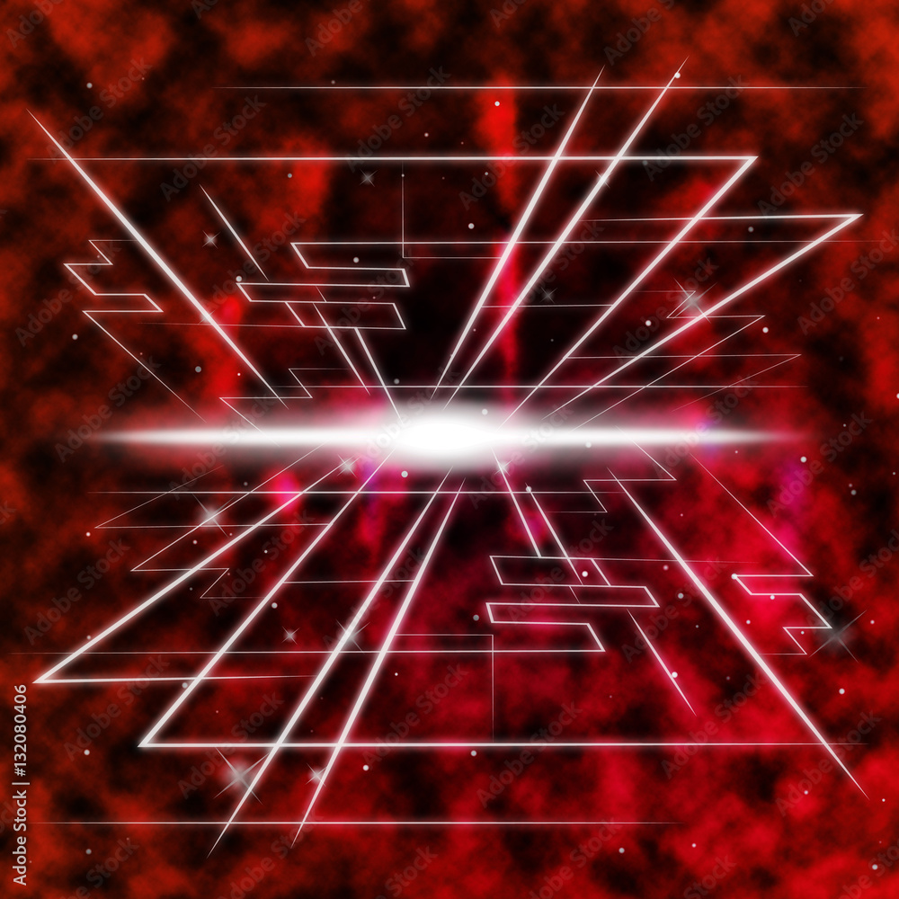 Poster red brightness background showing piercing light and rectangles