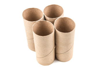 Several empty toilet paper rolls isolated on a white background