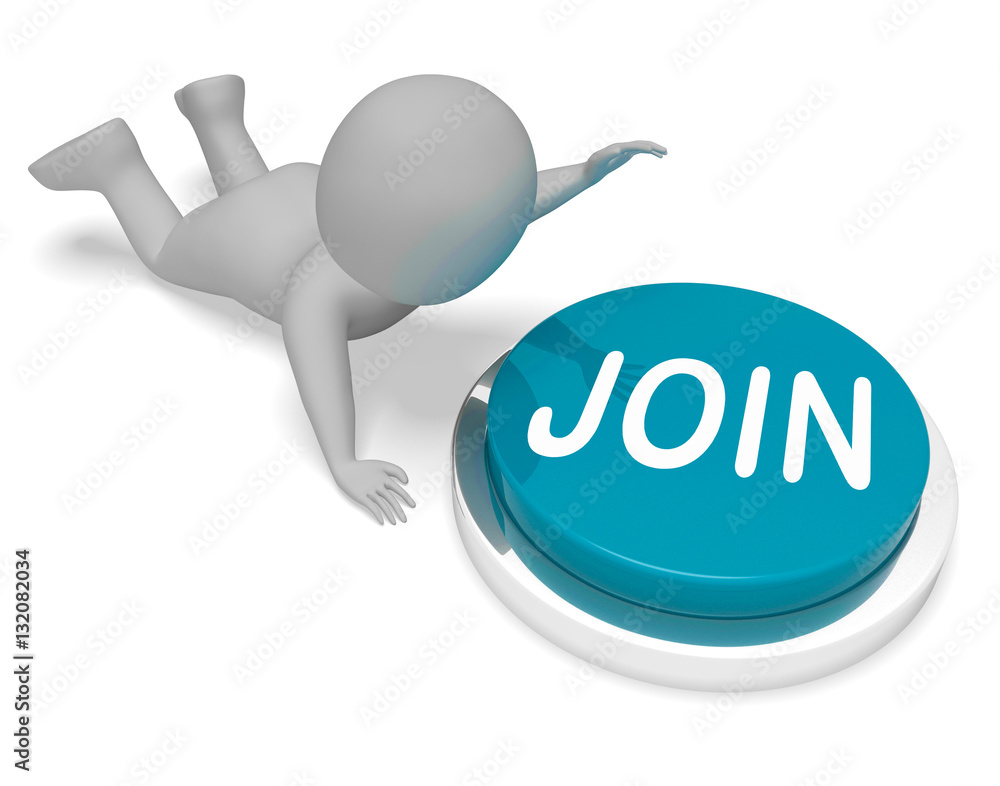 Poster join button means online membership 3d rendering