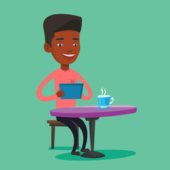 Man surfing in the social network in cafe.