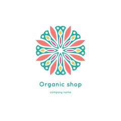 Bright and juicy beautiful circular logo for organic shop, eco product.