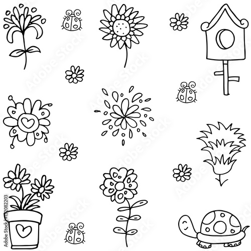 "Doodle of flower set spring" Stock image and royalty-free vector files