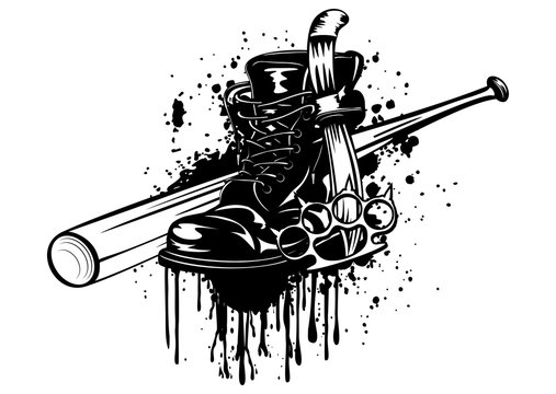 Bat, boot, knife and knuckleduster