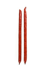 Pepperoni snack sticks isolated on a white background