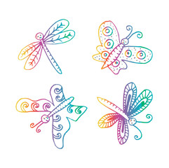 Obraz na płótnie Canvas Hand drawn butterflies and dragonfly.