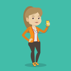 Woman measuring heart rate pulse with smartphone.