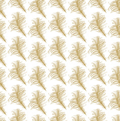 Seamless pattern golden feathers. Vector template.