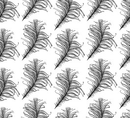 Seamless pattern graphics feathers. Vector template.