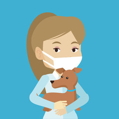 Veterinarian with dog in hands vector illustration