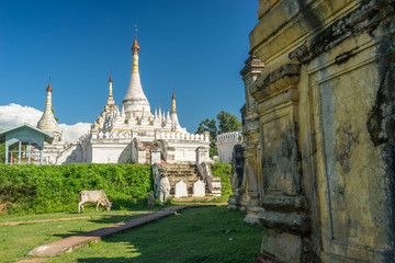 White pagoda in Inwa ancient city, Mandalay, Myanmar