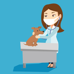 Veterinarian examining dog vector illustration.