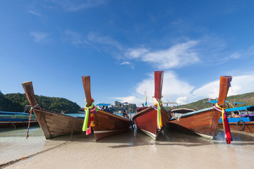 Traditional thai longtail boat at  Phi Phi  island ,Thailand