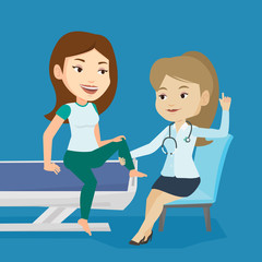 Gym doctor checking ankle of a patient.