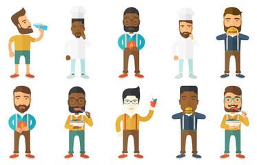 Food and drink vector set with people.