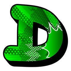 Letter D filled with comic book explosion, background.