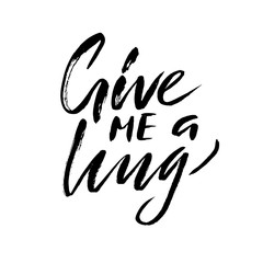 Give me a hug. Brush calligraphy, handwritten text isolated on white background for Valentine s day card, wedding , t-shirt or poster.