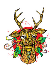 Deer head stylized in decorative illustration.