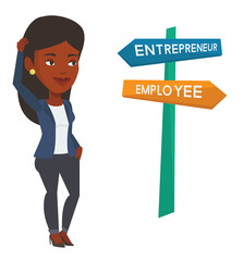 Confused woman choosing career pathway.