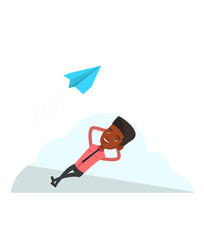 Businessman lying on cloud vector illustration.