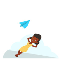 Businesswoman lying on cloud vector illustration.