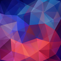 Polygonal vector background. Can be used in cover design, book design, website background. Vector illustration. Blue, pink, orange colors.