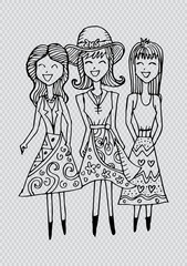 Friendly cute girl illustration. Doodle style.