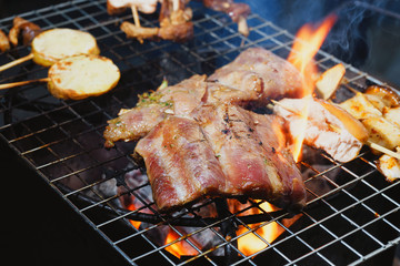 Grilled pork ribs on the grill.