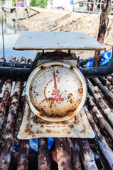 closeup of old rusty scales, vintage color photo