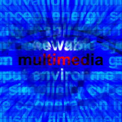 Multimedia Word Showing Digital Technology For Movies 3d Illustr