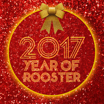Happy Chinese new year 2017 year of rooster card on red glitter