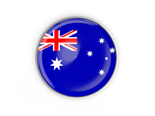 Flag of australia, round icon with metal frame