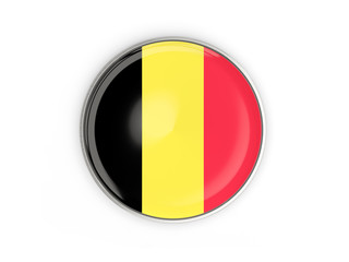 Fototapeta premium Flag of belgium, round icon with metal frame