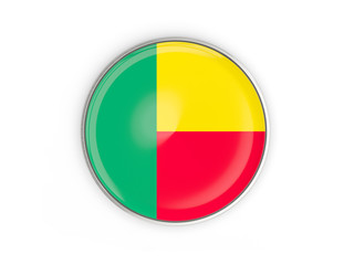 Fototapeta premium Flag of benin, round icon with metal frame