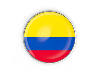 Flag of colombia, round icon with metal frame