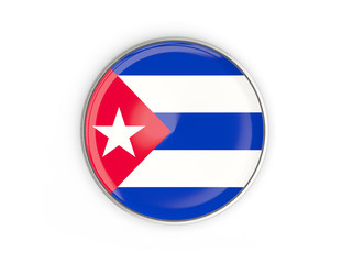 Fototapeta premium Flag of cuba, round icon with metal frame