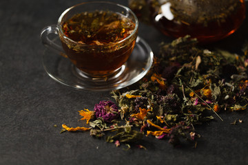 Herbal tea in glass cup