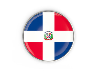 Flag of dominican republic, round icon with metal frame