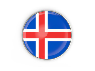 Fototapeta premium Flag of iceland, round icon with metal frame