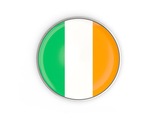 Flag of ireland, round icon with metal frame