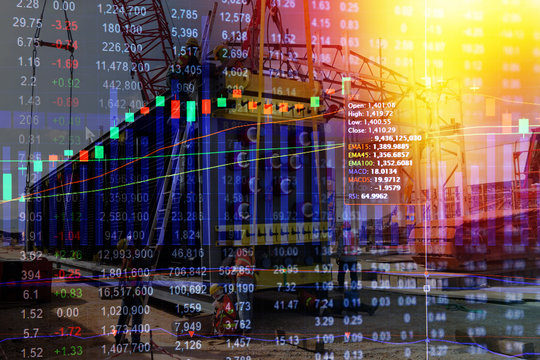 Stock market concept with construction site background.business crisis concept,