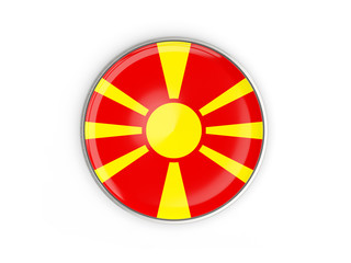 Flag of macedonia, round icon with metal frame